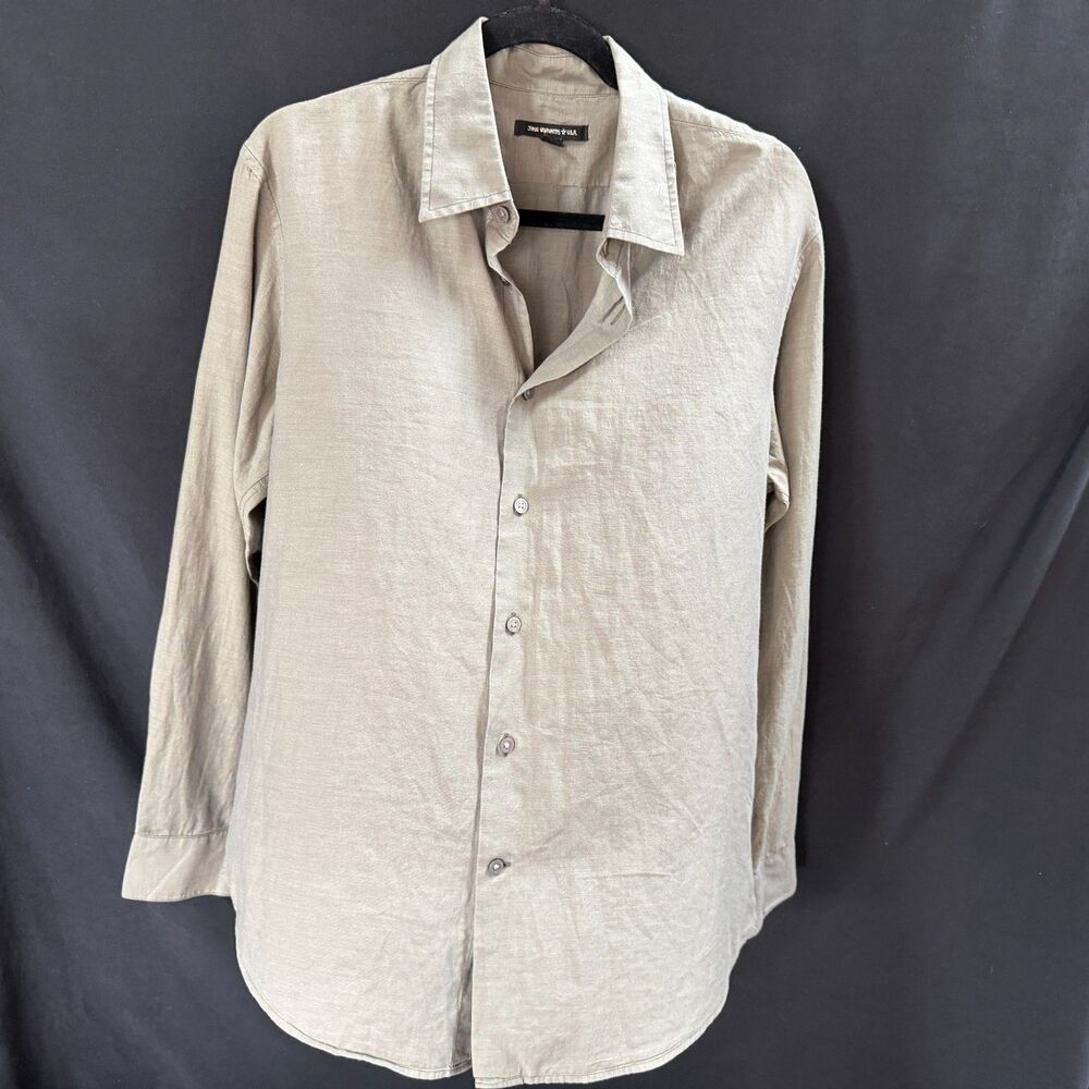 John Varvatos USA Mens LS Button Up Shirt Gray Size L Bleach Damaged Sleeve